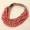 Fashnzfab Marbled Faceted Ball Beaded Multi Layered Faux Leather Magnetic Necklace In Pink