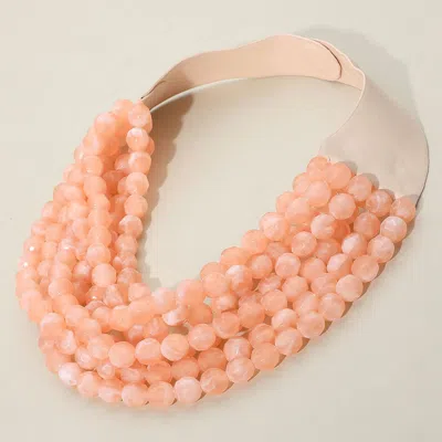 Fashnzfab Marbled Faceted Ball Beaded Multi Layered Faux Leather Magnetic Necklace In Pink