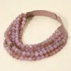 Fashnzfab Marbled Faceted Ball Beaded Multi Layered Faux Leather Magnetic Necklace In Purple