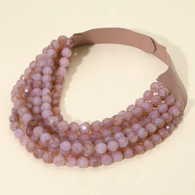 Fashnzfab Marbled Faceted Ball Beaded Multi Layered Faux Leather Magnetic Necklace In Purple