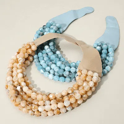 Fashnzfab Marbled Faceted Ball Beaded Multi Layered Faux Leather Magnetic Necklace In Sand