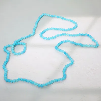 Fashnzfab Marbled Flat Beaded Layering Long Necklace In Blue