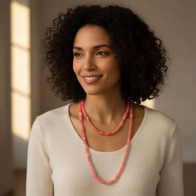 Fashnzfab Marbled Flat Beaded Layering Long Necklace In Pink