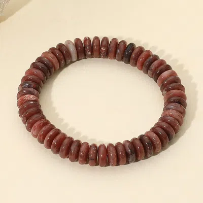 Fashnzfab Marbled Flat Disc Beaded Stretch Bracelet Burgundy, Gold In Multi