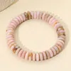 Fashnzfab Marbled Flat Disc Beaded Stretch Bracelet Gold, Pink In Pink