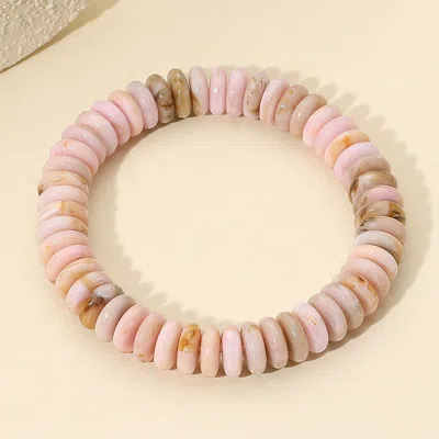 Fashnzfab Marbled Flat Disc Beaded Stretch Bracelet Gold, Pink