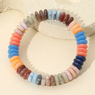 Fashnzfab Marbled Flat Disc Beaded Stretch Bracelet In Pink