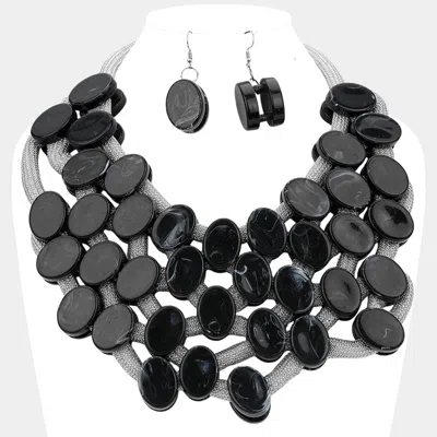 Fashnzfab Marbled Oval Bead Cluster Statement Necklace In Black
