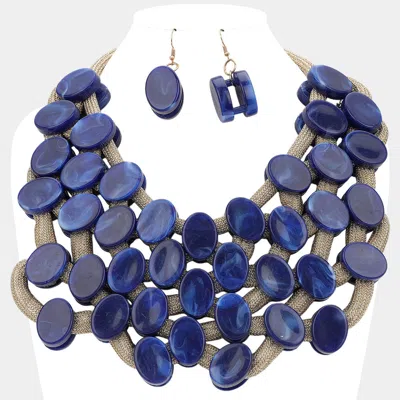 Fashnzfab Marbled Oval Bead Cluster Statement Necklace In Blue