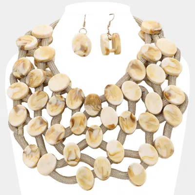 Fashnzfab Marbled Oval Bead Cluster Statement Necklace In Gold