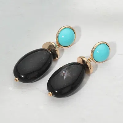 Fashnzfab Marbled Oval Resin Pebble Drop Earrings Turquoise In Gold