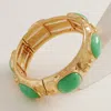 Fashnzfab Marbled Oval Stone Accent Boho Hammered Metal Stretch Bracelet Green In Green