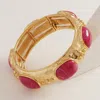 Fashnzfab Marbled Oval Stone Accent Boho Hammered Metal Stretch Bracelet Hot Pink In Pink