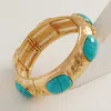 Fashnzfab Marbled Oval Stone Accent Boho Hammered Metal Stretch Bracelet Turquoise In Blue