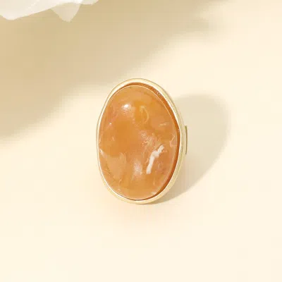 Fashnzfab Marbled Oval Stone Stretch Ring In Orange