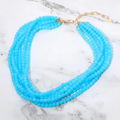 Fashnzfab Marbled Resin Ball Beaded Multi Layered Statement Necklace In Blue