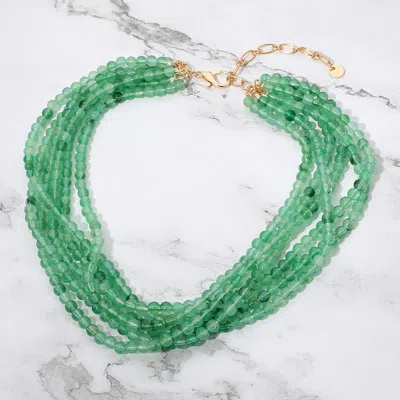 Fashnzfab Marbled Resin Ball Beaded Multi Layered Statement Necklace In Green