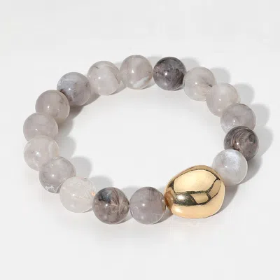 Fashnzfab Marbled Resin Ball Beaded Stretch Bracelet Gray