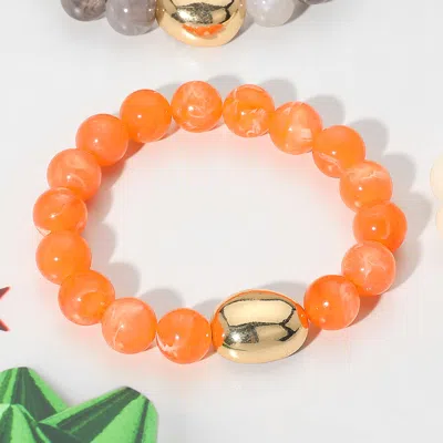 Fashnzfab Marbled Resin Ball Beaded Stretch Bracelet Orange