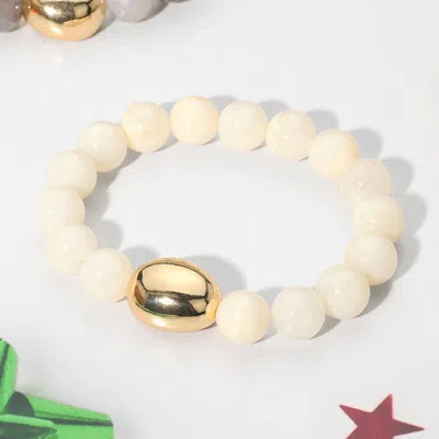 Fashnzfab Marbled Resin Ball Beaded Stretch Bracelet In White