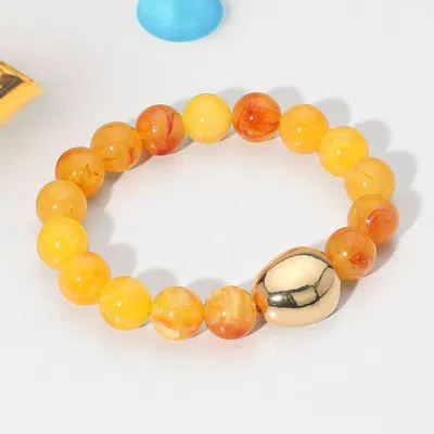 Fashnzfab Marbled Resin Ball Beaded Stretch Bracelet Yellow