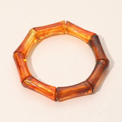 Fashnzfab Marbled Resin Bamboo Beaded Stretch Bracelet In Brown