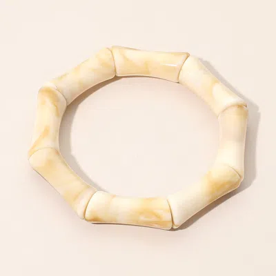 Fashnzfab Marbled Resin Bamboo Beaded Stretch Bracelet In Neutral