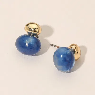 Fashnzfab Marbled Resin Drop Dual Bead Earrings In Blue