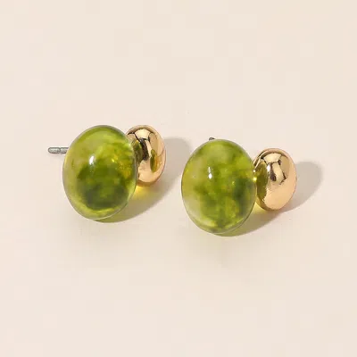 Fashnzfab Marbled Resin Drop Dual Bead Earrings In Green