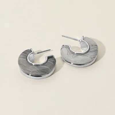 Fashnzfab Marbled Resin Flat Hoop Earrings In Silver