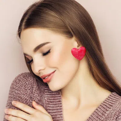 Fashnzfab Marbled Resin Heart Earrings In Red