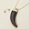 Fashnzfab Marbled Resin Horn Pendant Long Necklace In Brown