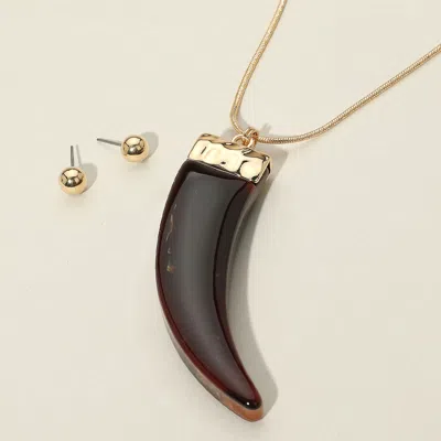 Fashnzfab Marbled Resin Horn Pendant Long Necklace In Brown