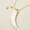 Fashnzfab Marbled Resin Horn Pendant Long Necklace In Gold