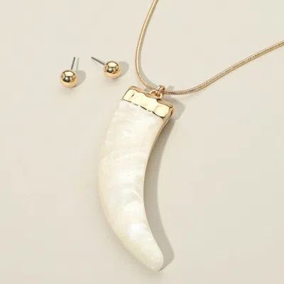 Fashnzfab Marbled Resin Horn Pendant Long Necklace In Gold