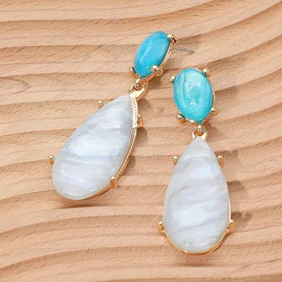Fashnzfab Marbled Resin Long Teardrop Dangle Earrings In Blue