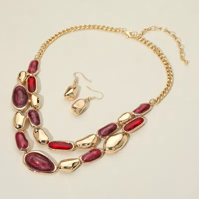 Fashnzfab Marbled Resin Pebble Link Double Layered Statement Necklace In Multi