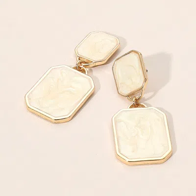 Fashnzfab Marbled Resin Rectangle Plate Dangle Earrings In Gold