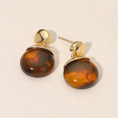 Fashnzfab Marbled Resin Round Pebble Dangle Earrings In Brown