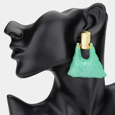 Fashnzfab Marbled Resin Triangle Door Knocker Earrings - Green