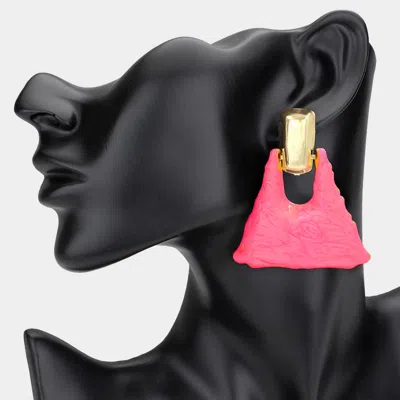 Fashnzfab Marbled Resin Triangle Door Knocker Earrings - Pink