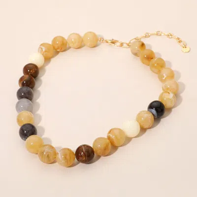 Fashnzfab Marbled Round Beaded Necklace In Gold