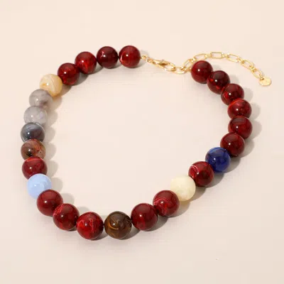 Fashnzfab Marbled Round Beaded Necklace In Red