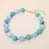 Fashnzfab Marbled Round Faceted Metal Beaded Necklace In Blue