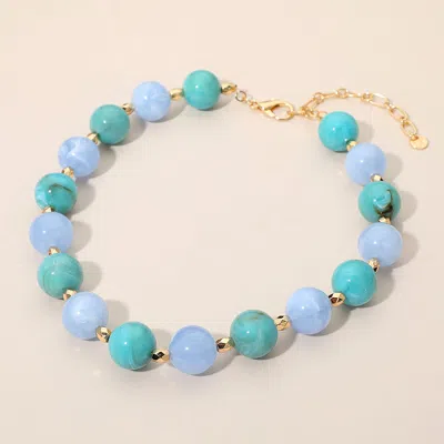 Fashnzfab Marbled Round Faceted Metal Beaded Necklace In Blue