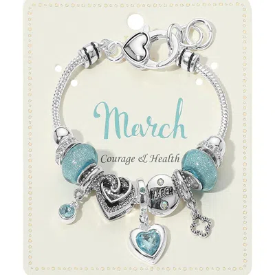 Fashnzfab March - Birthstone Heart Charm Multi Beaded Bracelet In Brown