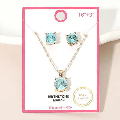 Fashnzfab March - Gold Dipped Birthstone Pendant Necklace In Blue