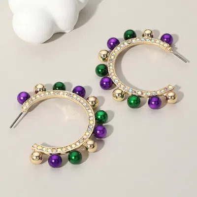 Fashnzfab Mardi Gras Ball Around Hoop Earrings In Gold