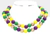 Fashnzfab Mardi Gras Brass Metal Wood Ball Double Layered Necklace In Multi
