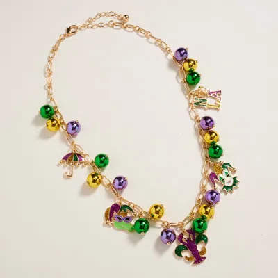 Fashnzfab Mardi Gras Charm Beads Statement Necklace - Multi, Purple